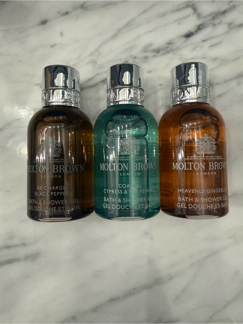 New Molton Brown Bath Travel Set 3 x 50ml Black Pepper, Cyprus, Gingerly